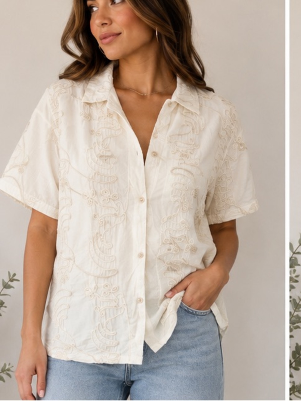 100% cotton embroidered button up.